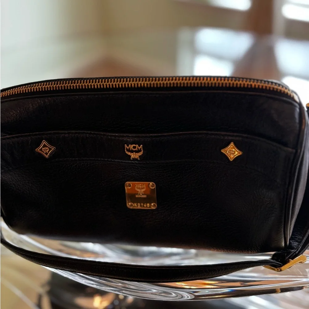 MCM Black Leather Papillion Shoulder Bag with Gold Accents - Picture 7 of 12
